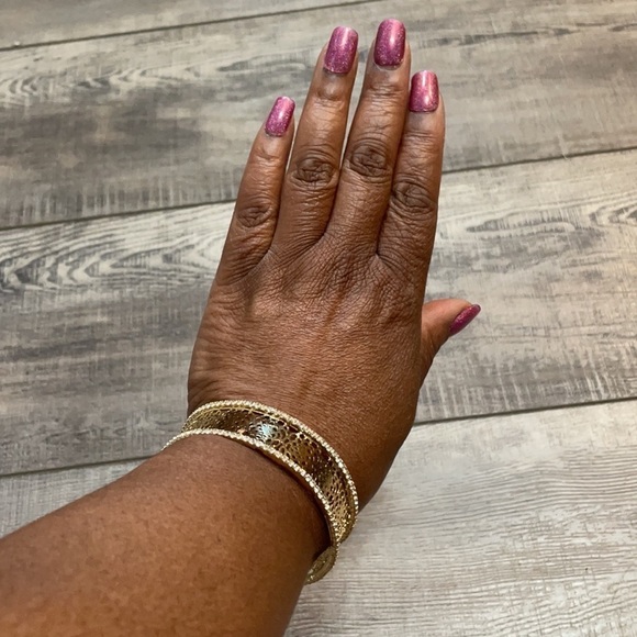 Gold Camellia Flower Rhinestone Cuff Bracelet - Picture 10 of 12